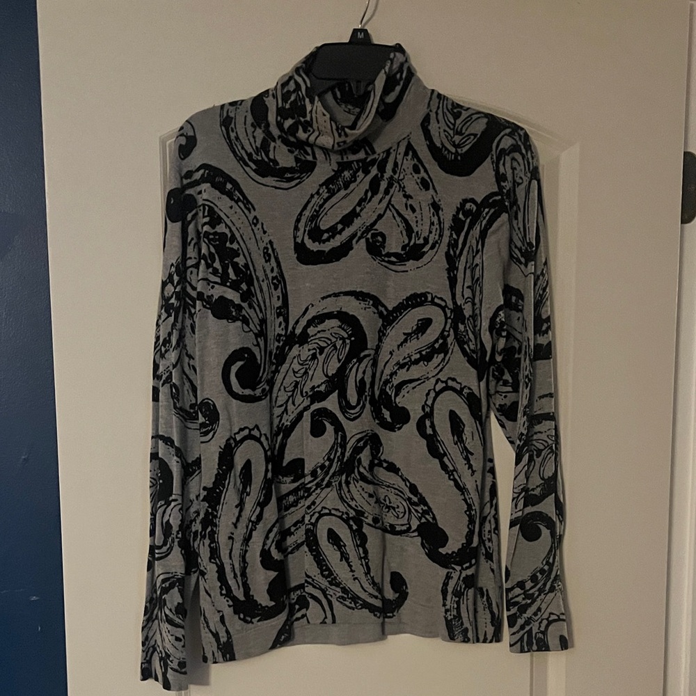 Premise Black and Gray Paisley Turtleneck Sweater